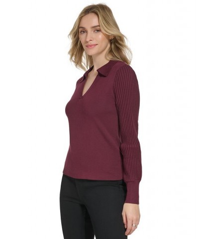 Women's Long Sleeve Collared V-Neck Sweater Port $34.04 Sweaters