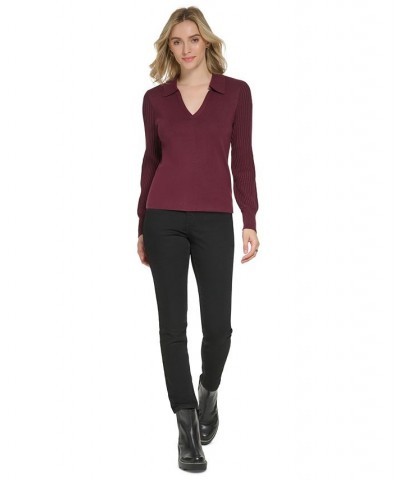 Women's Long Sleeve Collared V-Neck Sweater Port $34.04 Sweaters