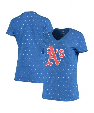 Women's Heathered Blue Oakland Athletics Star Spangled Tri-Blend V-Neck T-shirt Blue $25.00 Tops