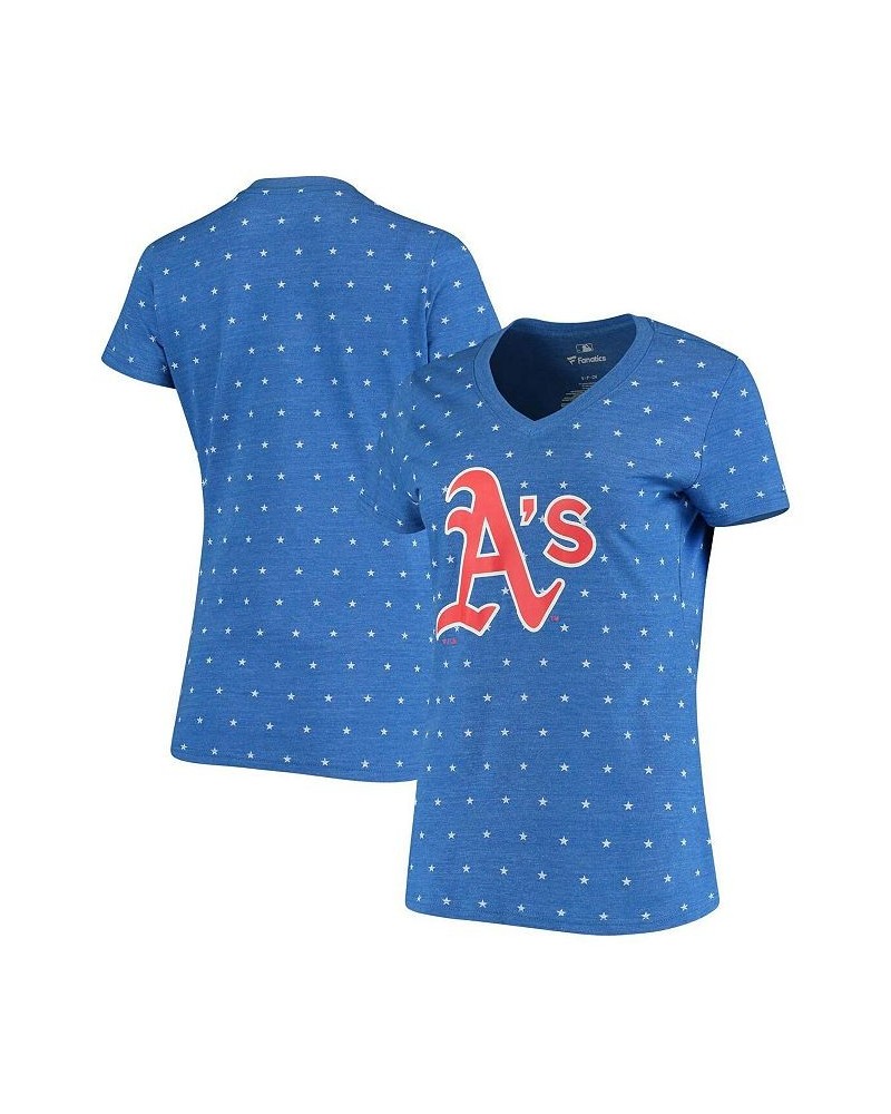 Women's Heathered Blue Oakland Athletics Star Spangled Tri-Blend V-Neck T-shirt Blue $25.00 Tops