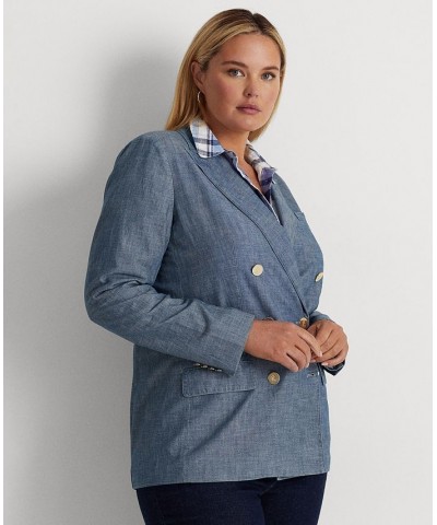 Plus Size Chambray Double-Breasted Blazer Beryl Blue Wash $84.60 Jackets