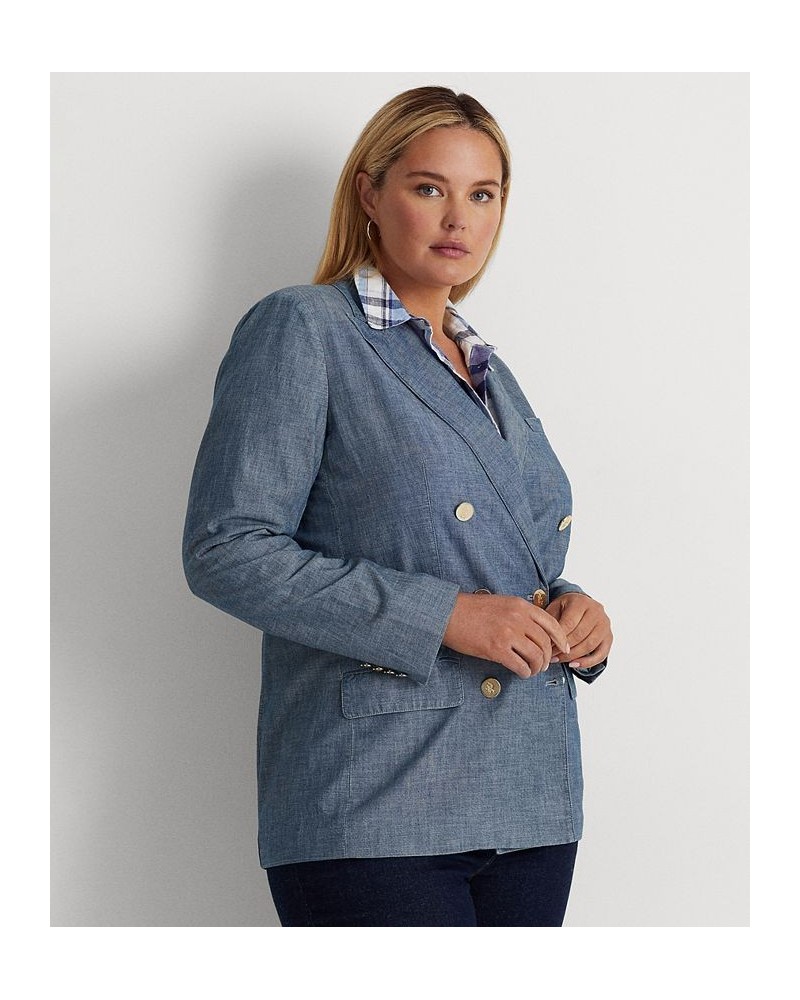 Plus Size Chambray Double-Breasted Blazer Beryl Blue Wash $84.60 Jackets