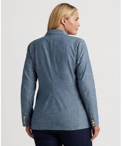 Plus Size Chambray Double-Breasted Blazer Beryl Blue Wash $84.60 Jackets