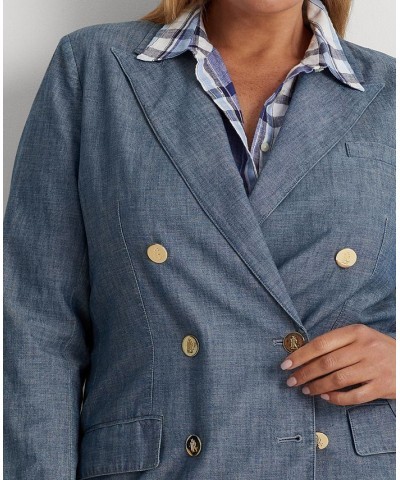 Plus Size Chambray Double-Breasted Blazer Beryl Blue Wash $84.60 Jackets