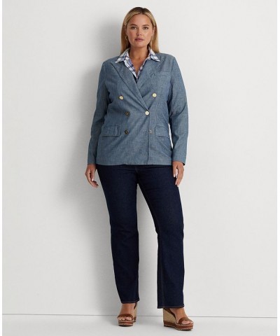 Plus Size Chambray Double-Breasted Blazer Beryl Blue Wash $84.60 Jackets