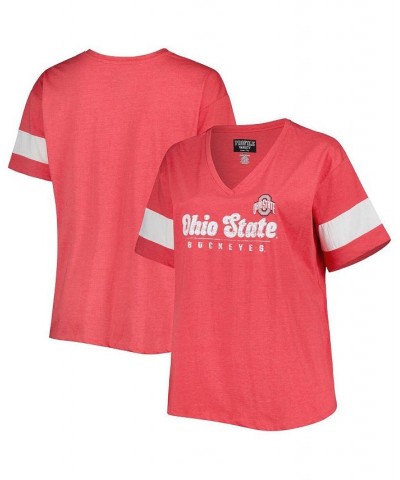 Women's Scarlet Ohio State Buckeyes Plus Size Give it All V-Neck T-shirt Scarlet $26.40 Tops