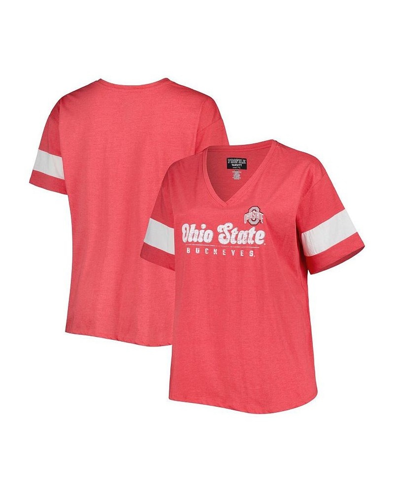 Women's Scarlet Ohio State Buckeyes Plus Size Give it All V-Neck T-shirt Scarlet $26.40 Tops