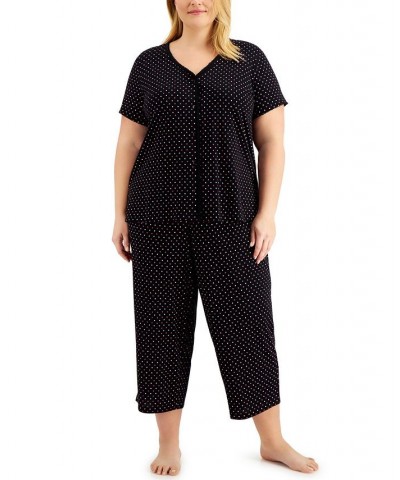 The Everyday Cotton Plus Size Capri Pajamas Set Black $15.18 Sleepwear