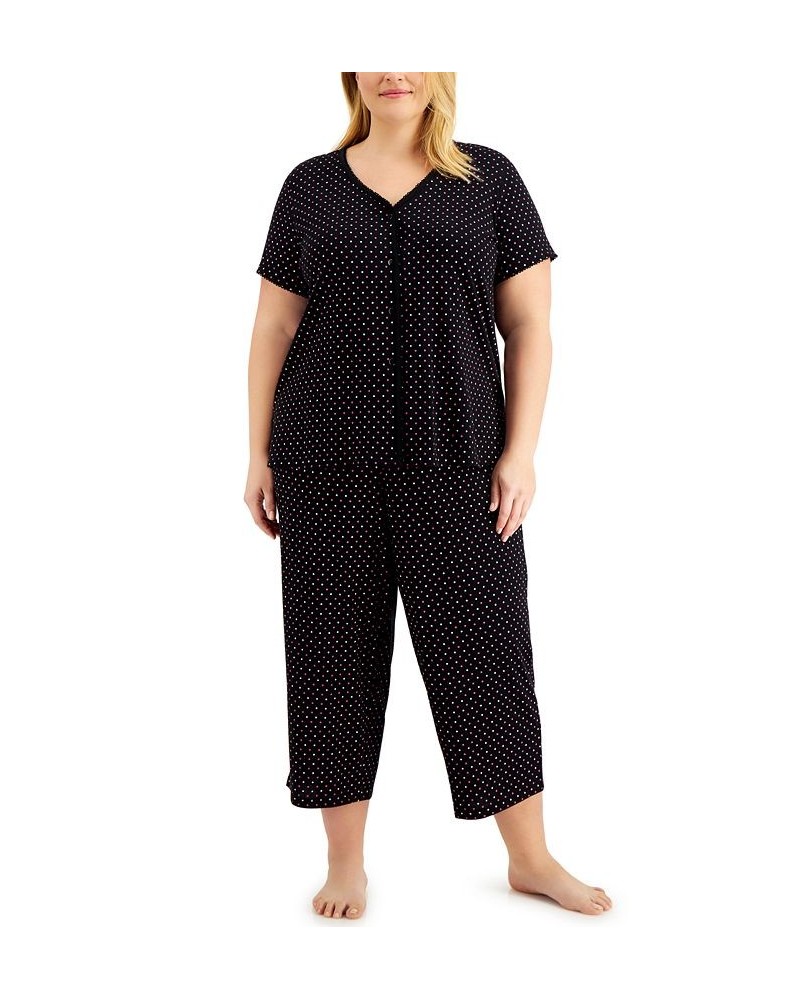 The Everyday Cotton Plus Size Capri Pajamas Set Black $15.18 Sleepwear