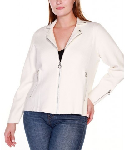 Black Label Plus Size Motorcycle Sweater Jacket Winter White $42.63 Jackets