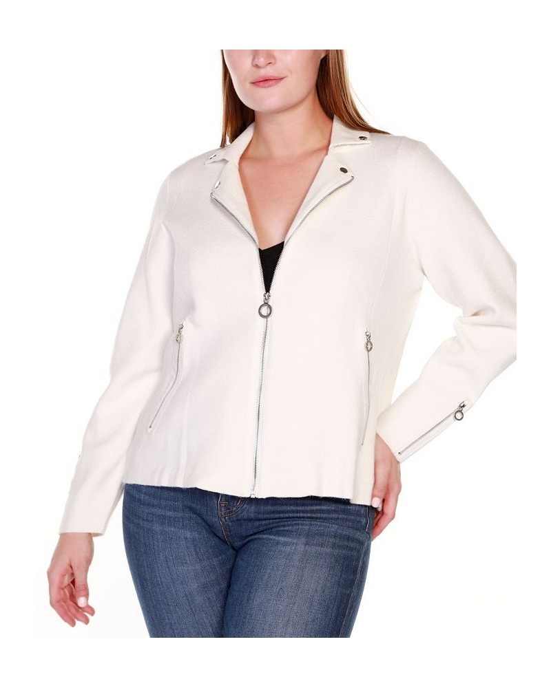 Black Label Plus Size Motorcycle Sweater Jacket Winter White $42.63 Jackets