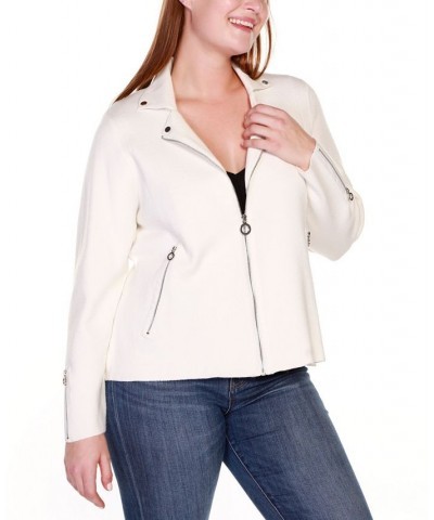 Black Label Plus Size Motorcycle Sweater Jacket Winter White $42.63 Jackets