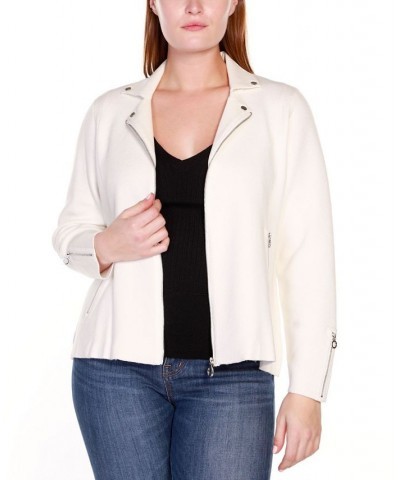 Black Label Plus Size Motorcycle Sweater Jacket Winter White $42.63 Jackets