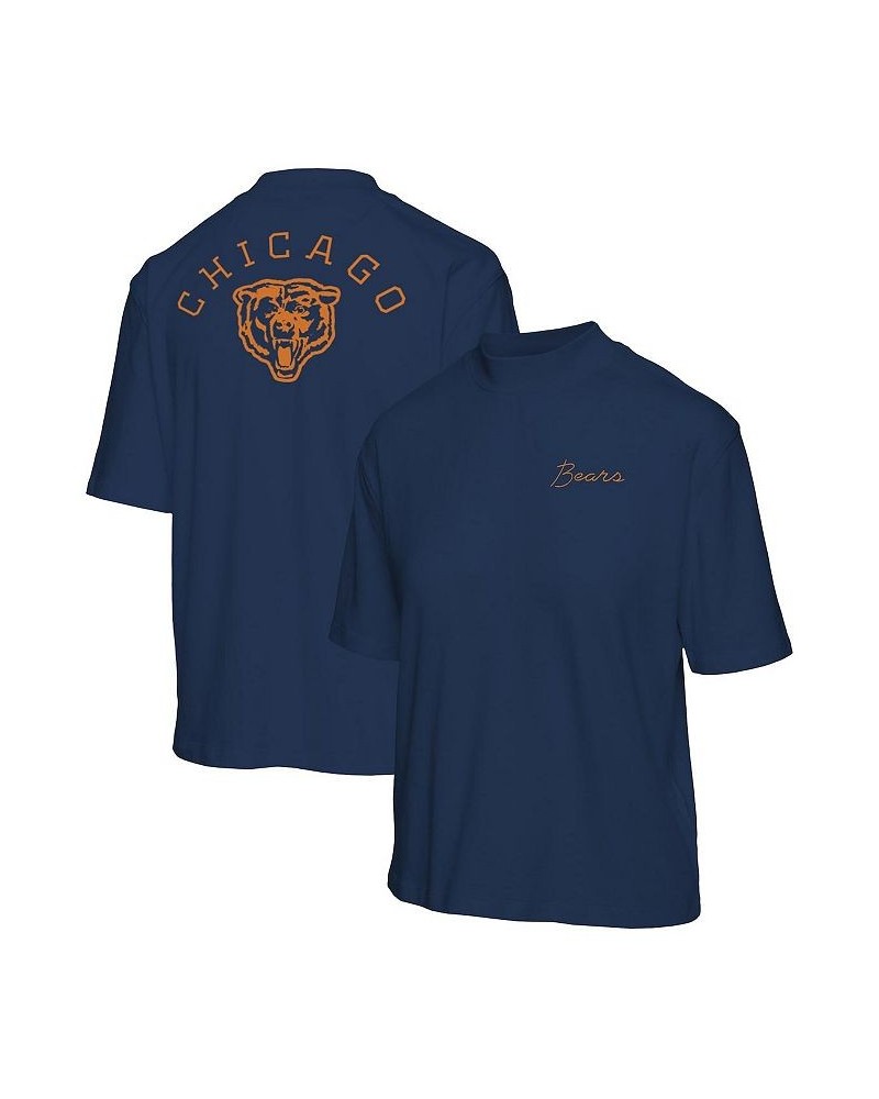 Women's Navy Chicago Bears Half-Sleeve Mock Neck T-shirt Navy $20.24 Tops