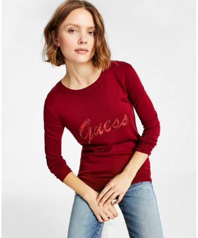 Women's Liliane Logo Long-Sleeve Sweater Red $27.32 Sweaters
