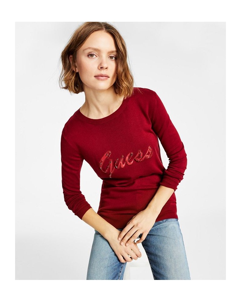 Women's Liliane Logo Long-Sleeve Sweater Red $27.32 Sweaters