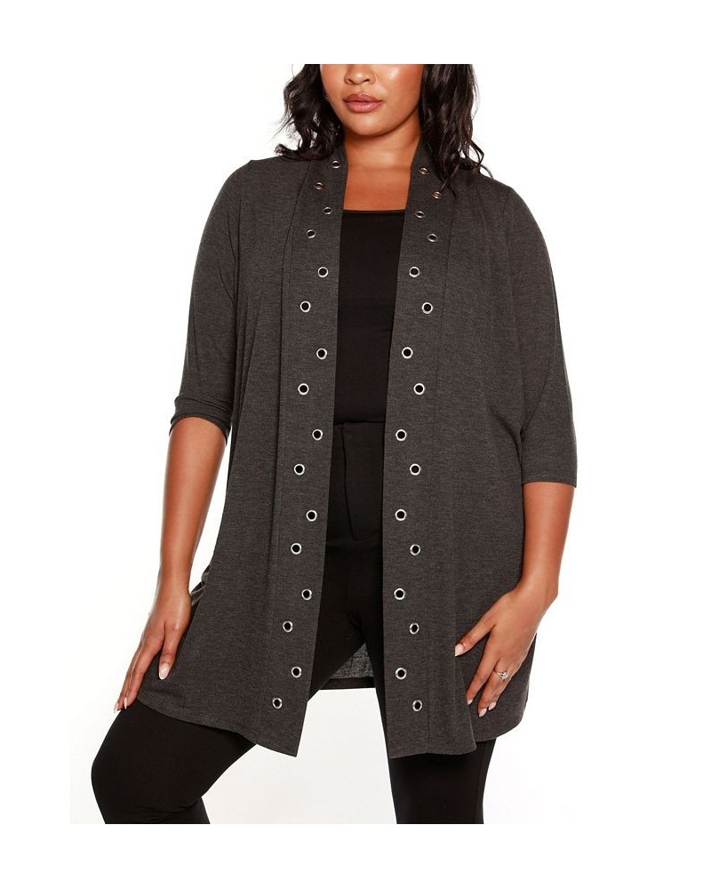 Plus Size Grommet-Trim Open-Front Hacci Cardigan Black $16.00 Sweaters