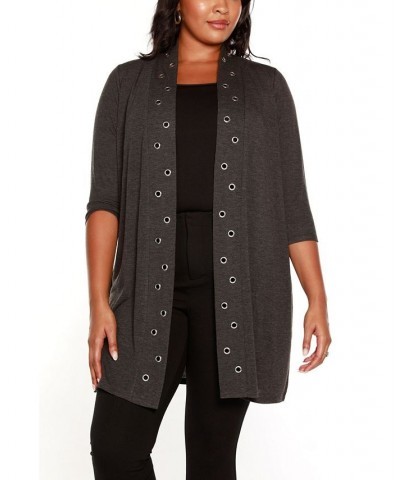 Plus Size Grommet-Trim Open-Front Hacci Cardigan Black $16.00 Sweaters