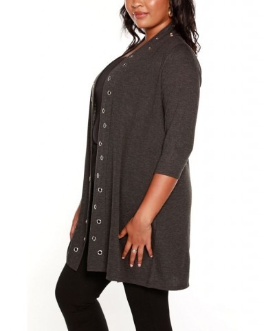 Plus Size Grommet-Trim Open-Front Hacci Cardigan Black $16.00 Sweaters