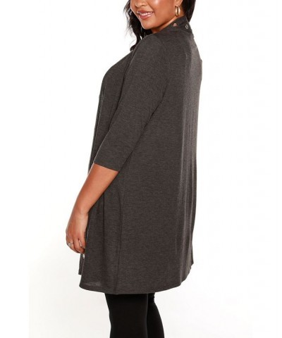 Plus Size Grommet-Trim Open-Front Hacci Cardigan Black $16.00 Sweaters