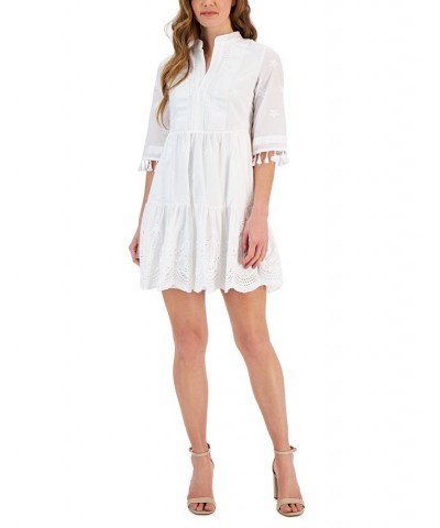 Women's Tassel-Sleeve Eyelet Mini Dress Ivory $52.47 Dresses