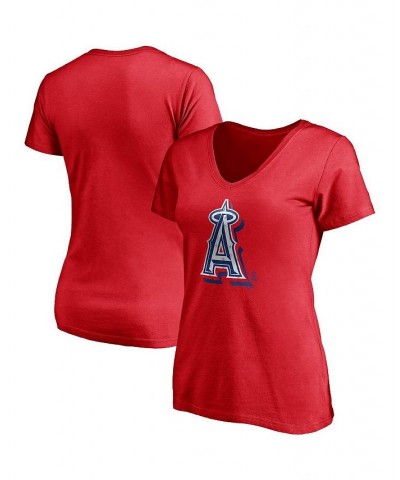 Women's Branded Red Los Angeles Angels Red White and Team V-Neck T-shirt Red $21.19 Tops