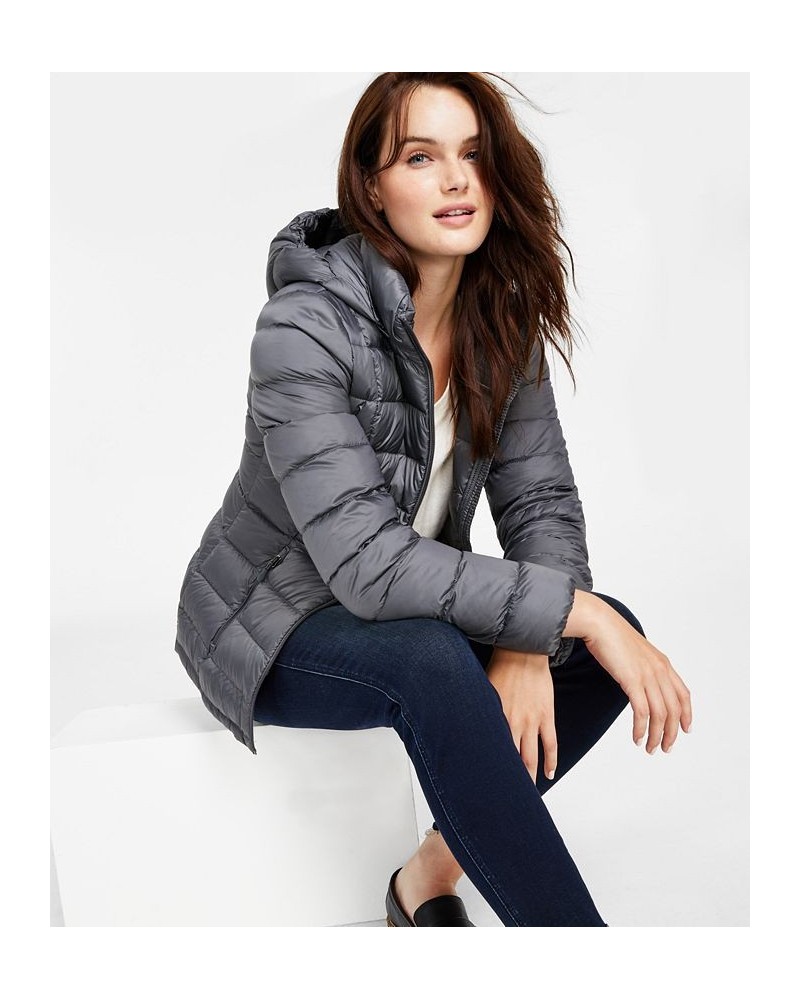 Women's Packable Hooded Down Puffer Coat Smoke Pearl $29.40 Coats