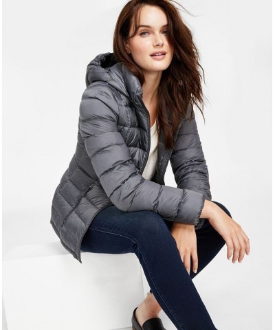 Women's Packable Hooded Down Puffer Coat Smoke Pearl $29.40 Coats