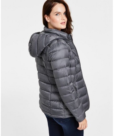 Women's Packable Hooded Down Puffer Coat Smoke Pearl $29.40 Coats