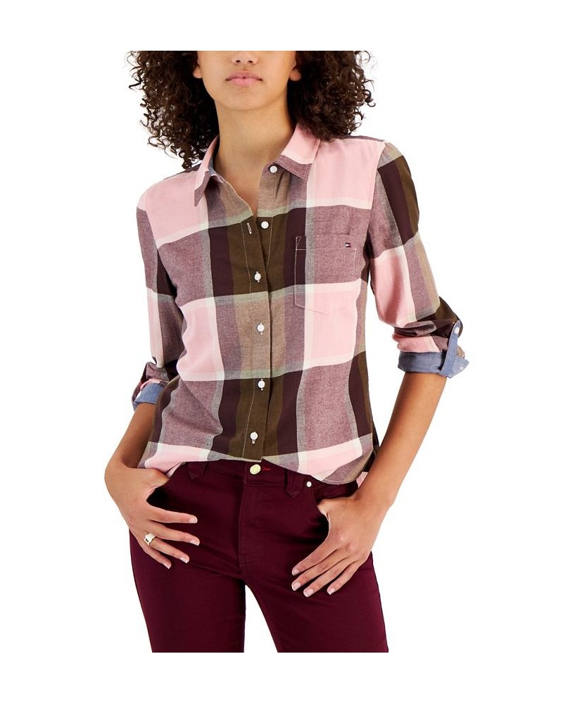 Women's Big City Plaid Cotton Roll-Tab Shirt Big City Plaid- Brushed Cotton - Bridal Rose Multi $20.25 Tops