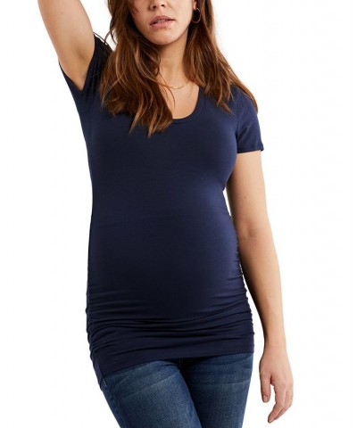 Luxe Side Ruched V-Scoop Maternity T Shirt Navy $25.20 Tops