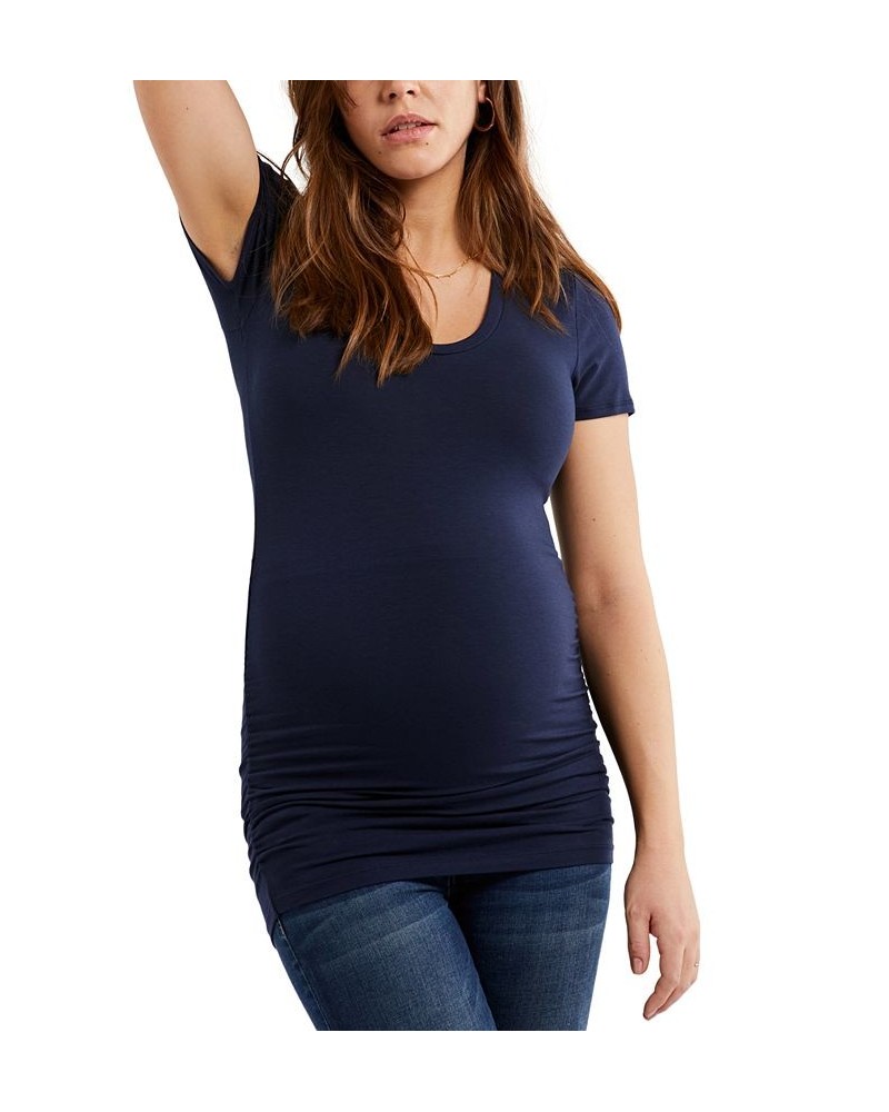 Luxe Side Ruched V-Scoop Maternity T Shirt Navy $25.20 Tops