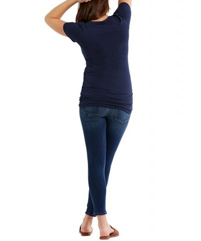 Luxe Side Ruched V-Scoop Maternity T Shirt Navy $25.20 Tops