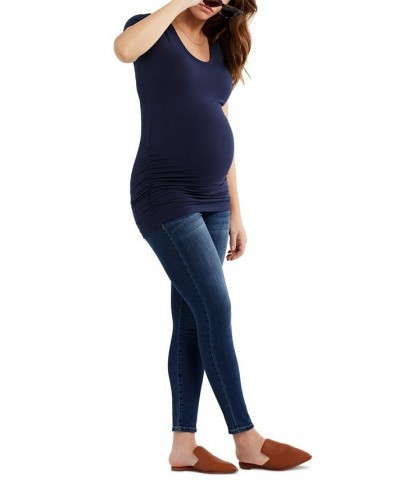 Luxe Side Ruched V-Scoop Maternity T Shirt Navy $25.20 Tops