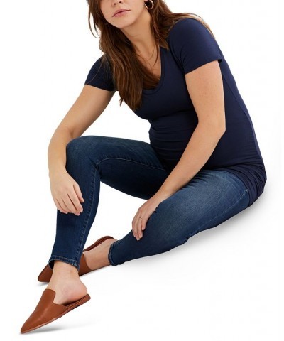 Luxe Side Ruched V-Scoop Maternity T Shirt Navy $25.20 Tops