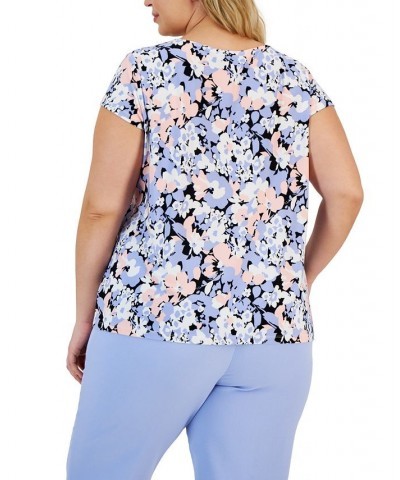 Plus Size Floral Cowl-Neck Short-Sleeve Top California Sky Multi $22.61 Tops