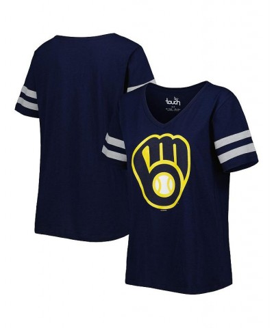 Women's Navy Milwaukee Brewers Triple Play V-Neck T-shirt $21.50 Tops