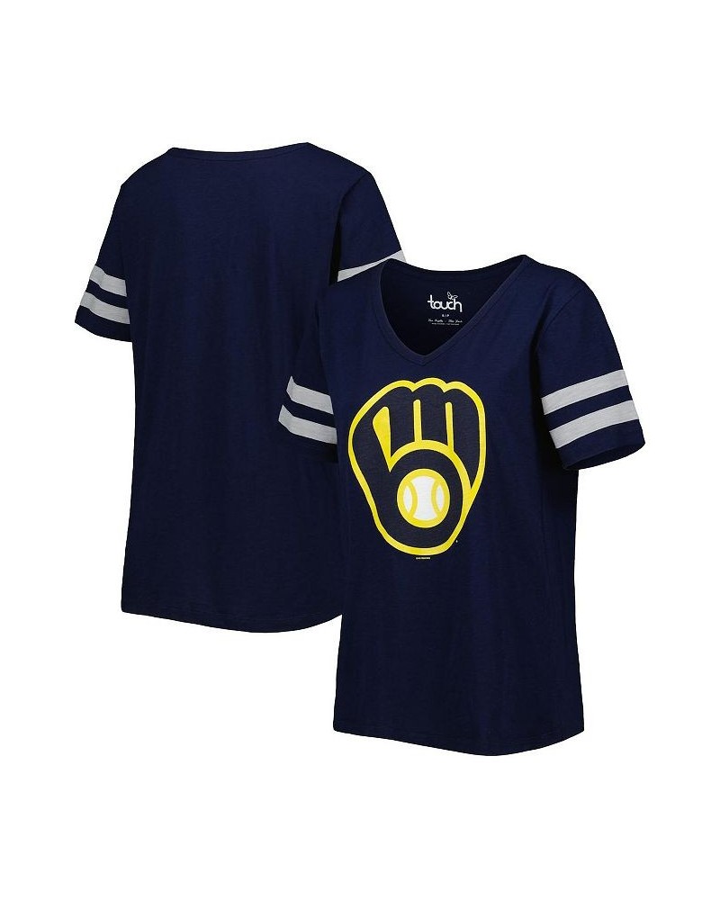 Women's Navy Milwaukee Brewers Triple Play V-Neck T-shirt $21.50 Tops