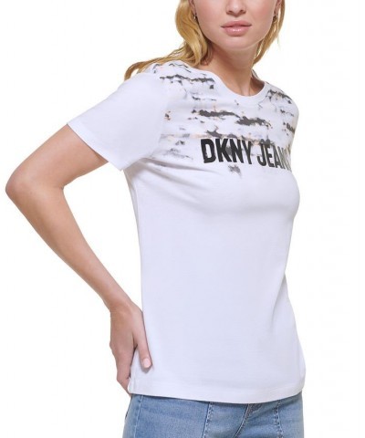 Women's Crewneck Tie-Dye Logo T-shirt White Multi $26.79 Tops