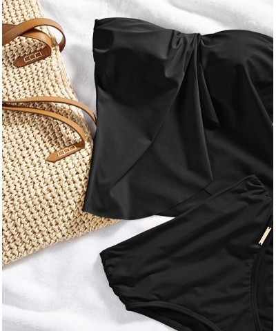 Women's Wrap Bikini Top & High-Waist Bottoms Black $41.36 Swimsuits