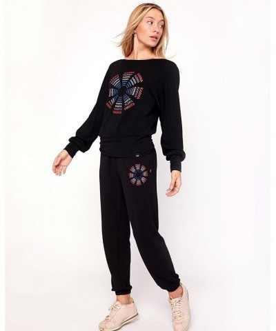 Karma Graphic Viscose Blend Sweatpants for Women Black $40.56 Pants