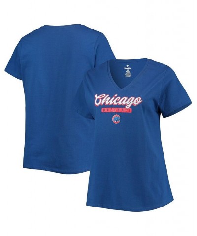 Women's Royal Chicago Cubs Plus Size V-Neck T-shirt Royal $16.10 Tops