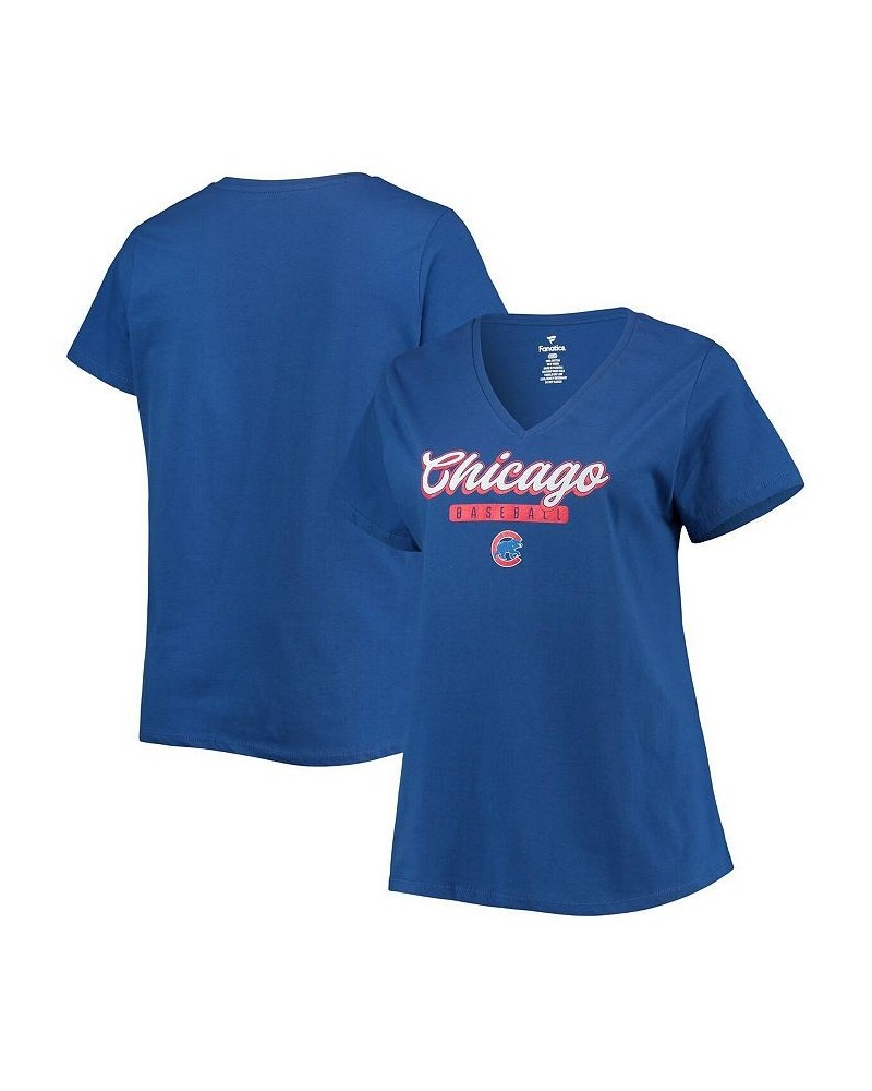 Women's Royal Chicago Cubs Plus Size V-Neck T-shirt Royal $16.10 Tops