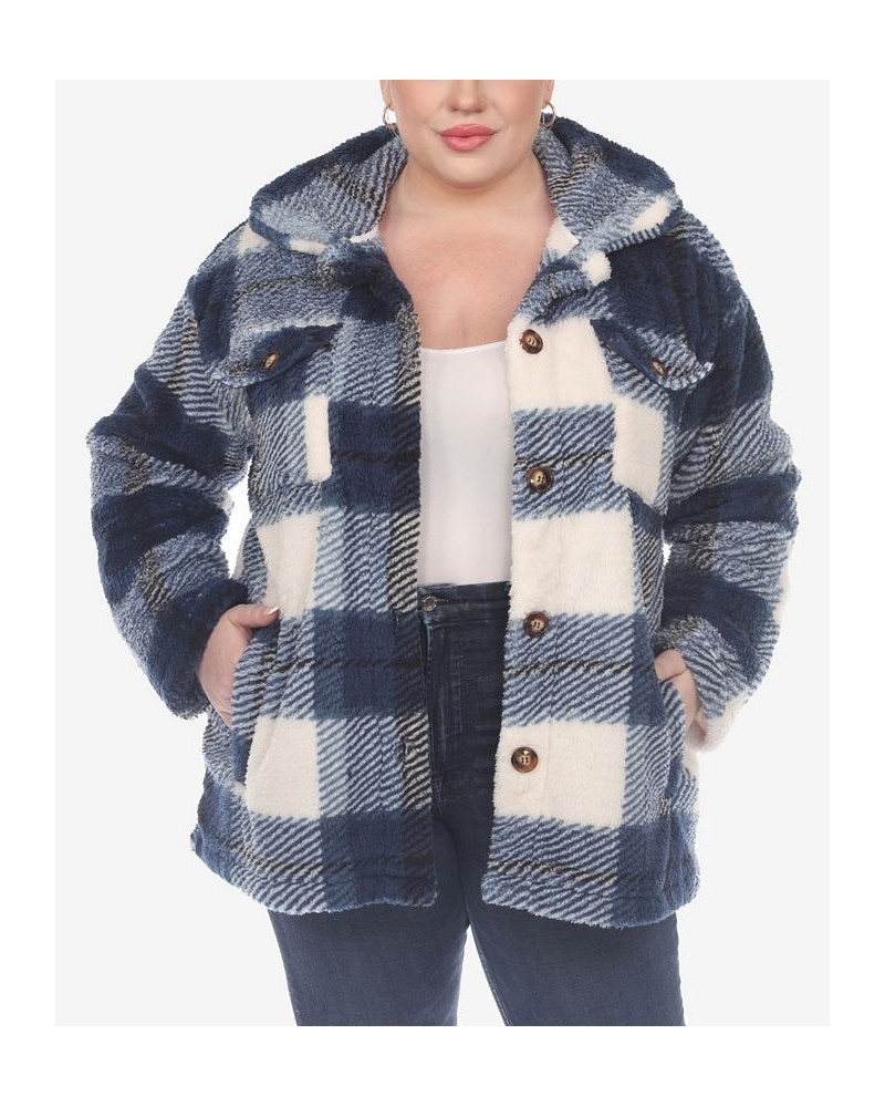 Plus Size Plaid Shacket Jacket Blue $34.32 Jackets