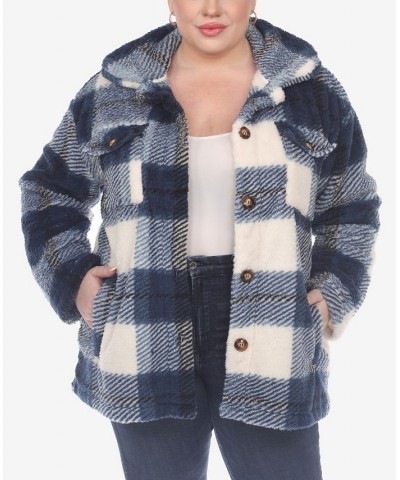 Plus Size Plaid Shacket Jacket Blue $34.32 Jackets