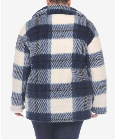 Plus Size Plaid Shacket Jacket Blue $34.32 Jackets