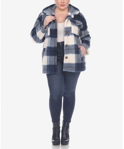 Plus Size Plaid Shacket Jacket Blue $34.32 Jackets