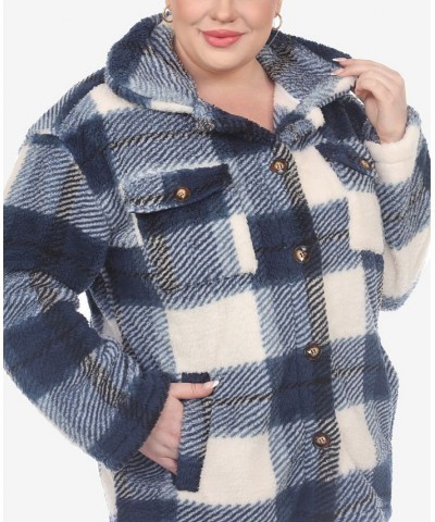 Plus Size Plaid Shacket Jacket Blue $34.32 Jackets