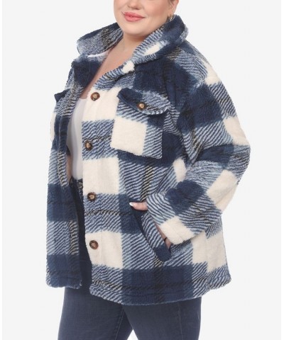 Plus Size Plaid Shacket Jacket Blue $34.32 Jackets