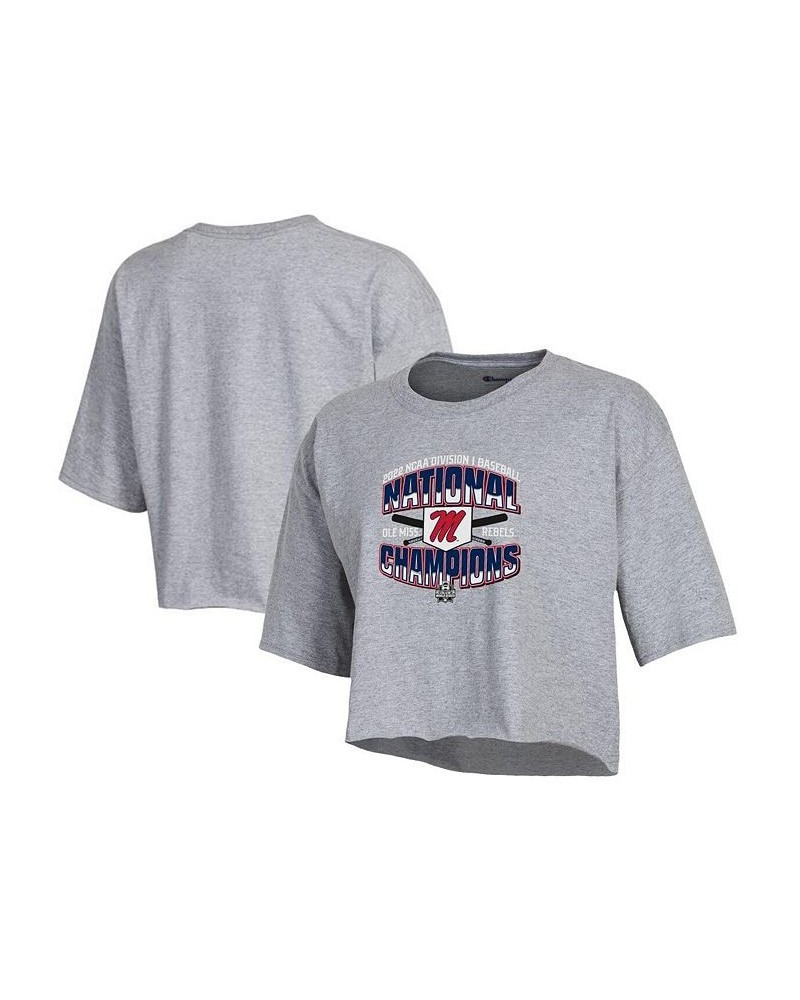 2022 NCAA Women's Men's Baseball College World Series Champions Locker Room Boyfriend Cropped T-shirt Heathered Gray $16.00 Tops